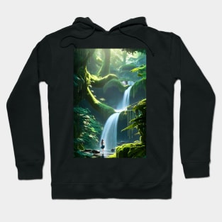 Beautiful Girl Chilling in Waterfalls in a Forest Hoodie